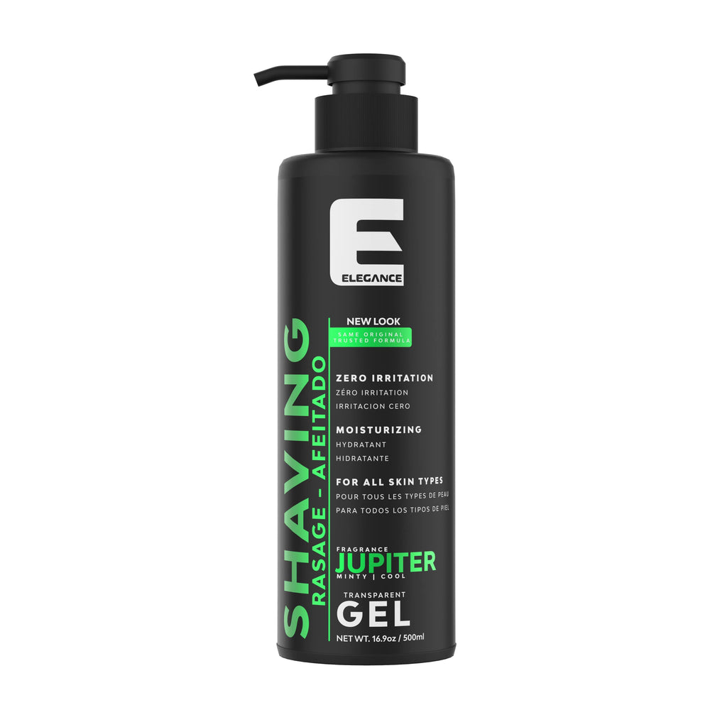 Gel de rasage transparent E Elegance pour un rasage précis et contrôlé.