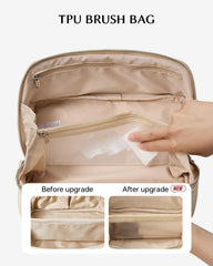 EACHY makeup bag with clear TPU brush pocket for easy brush access.