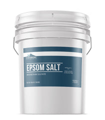 Earthborn Elements Epsom Salt dans un seau étanche, stockage pratique et longue conservation.