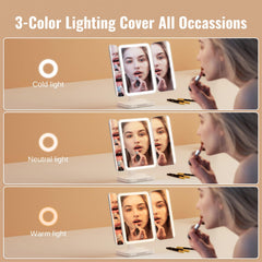 Miroir EASEHOLD, lumières triple couleur, froid/chaud/naturel pour toutes les ambiances.