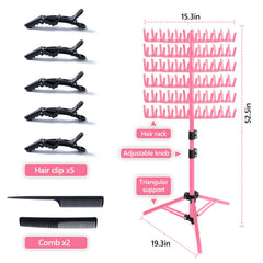 Support tresses Eastdone pour extensions, structure rouge et rangement efficace.