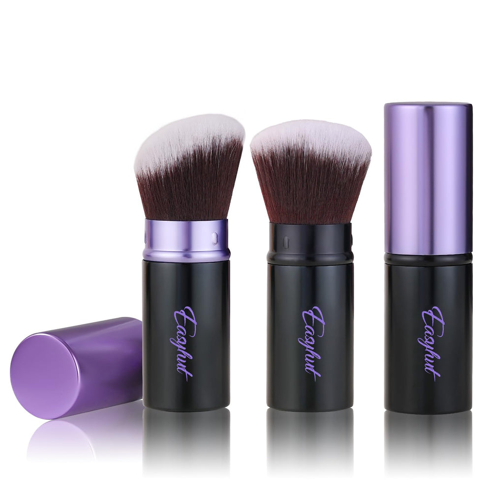 Easyhut pinceaux kabuki rétractables avec tête plate, parfaits pour fond de teint liquide en voyage.
