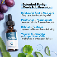 Visual of key ingredients including hyaluronic acid and niacinamide