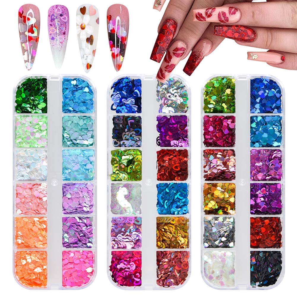 EBANKU sequins cœur sur les ongles, brillance holographique Saint-Valentin.