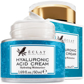 Eclat Skincare : bouteille de crème hyaluronique pour hydratation durable.