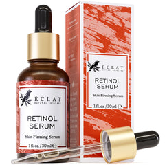 Sérum retinol Eclat Skincare, bouteille, éclat lumineux et hydratation durables.