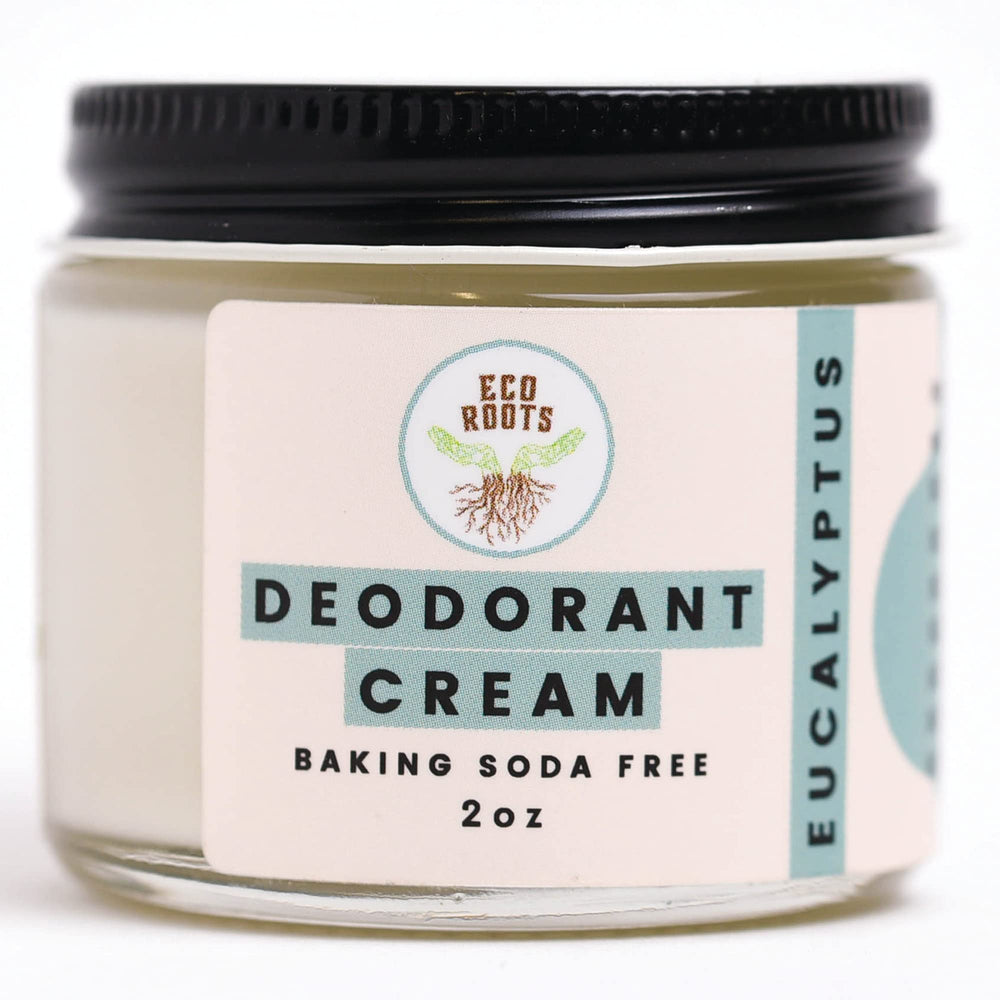 Eco Roots déodorant crème eucalyptus: texture douce pour une fraîcheur durable.