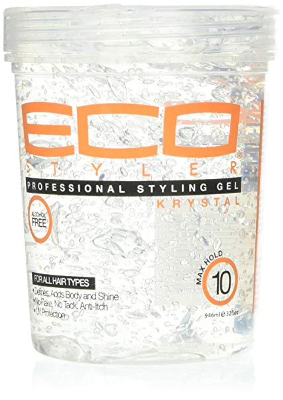 ECOCO Gel Coiffant Krystal 946 ml—bouteille pratique pour une tenue légère et durable.
