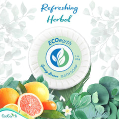 Savon mini rond EcoEarth de 28 g, emballage individuel propre.