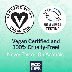 Etiquette propre Eco Lips met en avant vegan et sans cruauté.