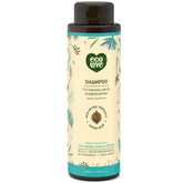 ecoLove natural shampoo bottle on wooden shelf emphasizing sulfate-free care for all hair types