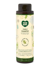 ecoLove Shampoing : bouteille verte avec étiquette naturelle pour tous types de cheveux.