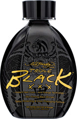 ED HARDY Black XXX Lotion – bouteille montrant un teint profond potentiel et durable