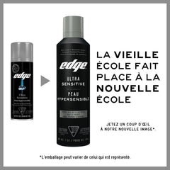 Edge gel de rasage glisse doux sur la peau sensible pour un rasage confortable.