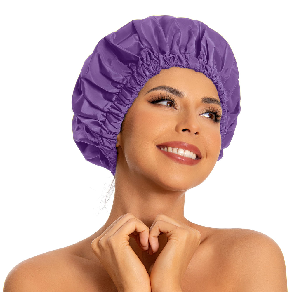 Edoneery bonnet de douche lavande grand format pour cheveux longs, garde au sec.