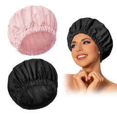 Edoneery chapeau-douche femme grand rose noir, protection cheveux longs pendant la douche.