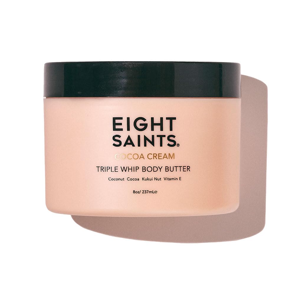 Eight Saints Beurre corporel cacao dans pot, hydratation riche pour peau seche.