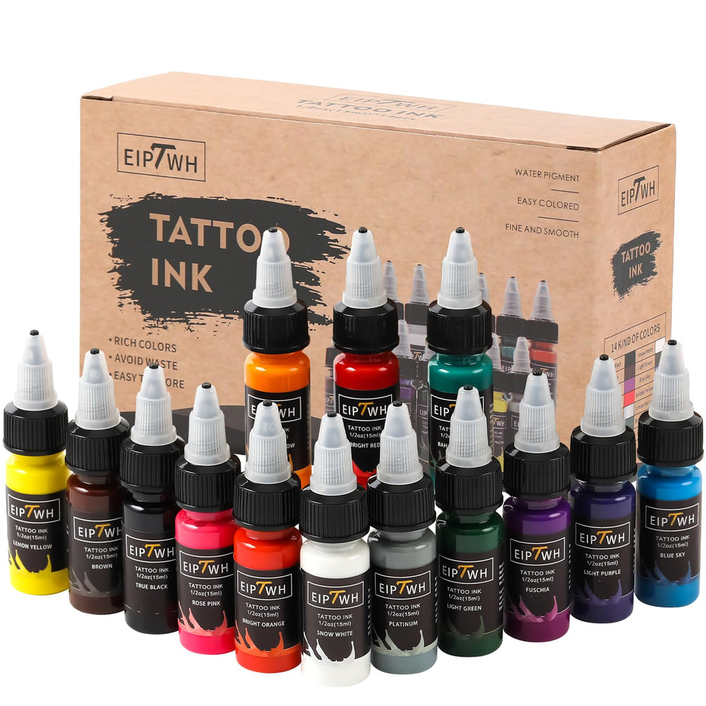 Ensemble EIPTWH encre tatouage 14 couleurs 15ml, palette prête pour contours et ombrage.