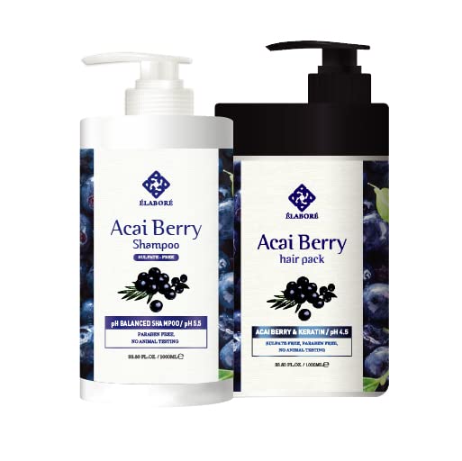 Elabore Acai Baies – ensemble soin sans sulfates pour cheveux forts et brillants.