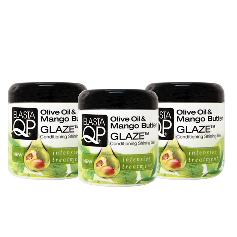 Elasta QP Olive Oil Mango Butter Glaze 3-pack bottle for defined curls and silky shine.