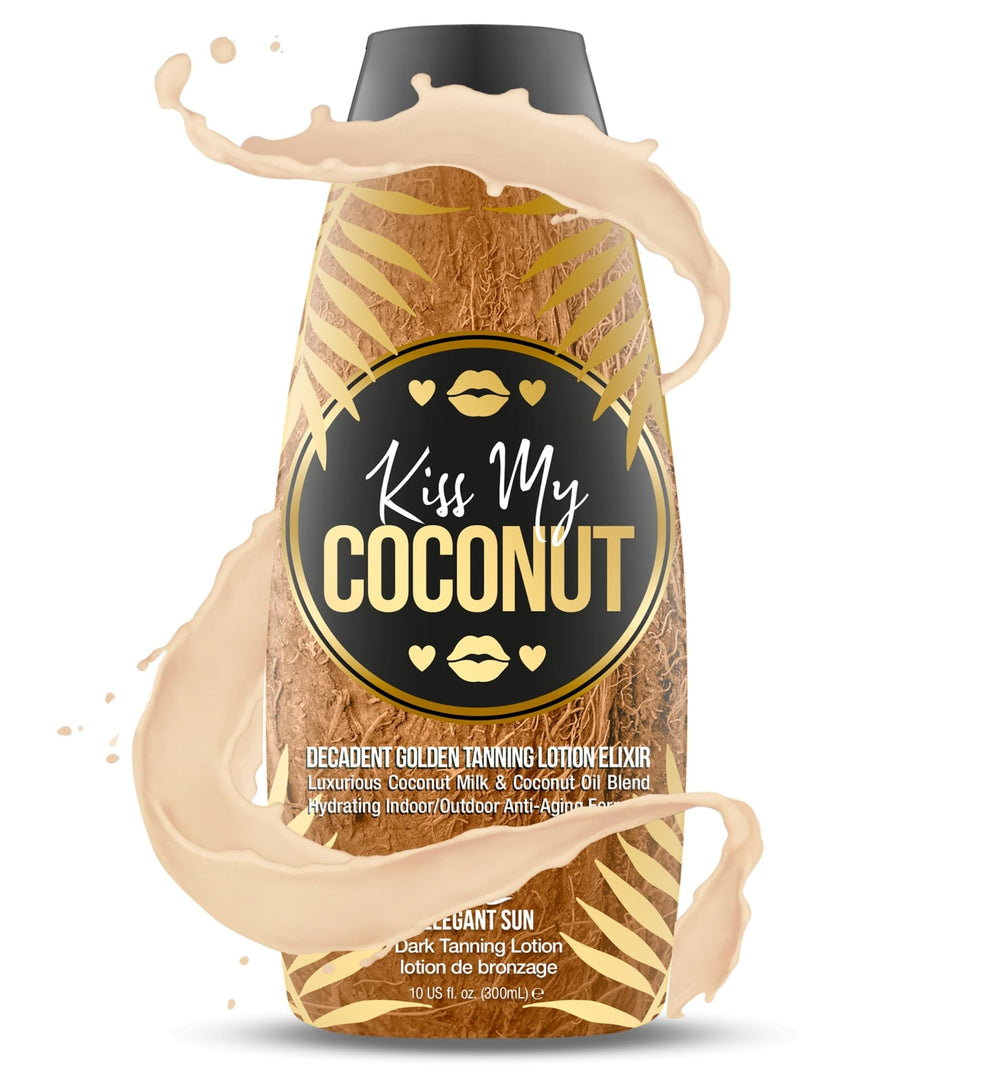 Elegant Sun Kiss My Coconut — bouteille de lotion, hydratation durable et peau satinée