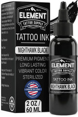 Nighthawk Black de Element Tattoo Supply — bouteille 2oz, lignage net et précis.