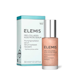 Sérum ELEMIS Pro-Collagen Rose Micro en bouteille prête à hydrater le visage.