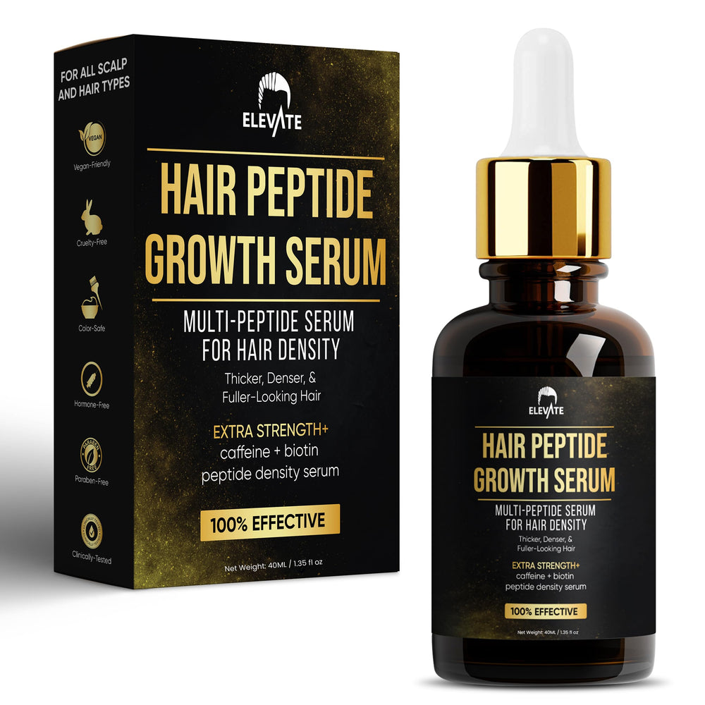 Elevate Multi-Peptide Hair Growth Serum bottle, ideal for daily use toward fuller-looking hair