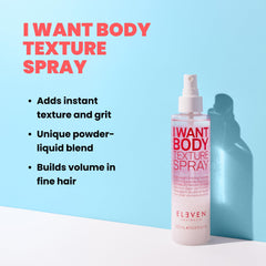 I Want Body Texture Spray d’ELEVEN AUSTRALIA — démonstration d’application près des racines