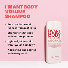 ELEVEN AUSTRALIA I Want Body Volume Shampoo, texture légère en action – cheveux visiblement plus volumineux.