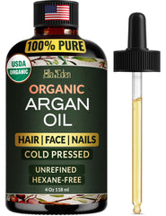 Ella & Eden huile d'argan bio - bouteille en verre pour hydratation durable.