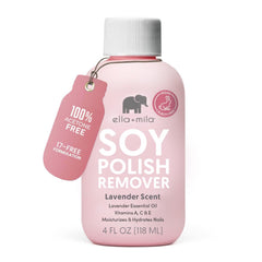 Démaquillant Ella+mila sans acétone en bouteille, douceur pour ongles naturels.