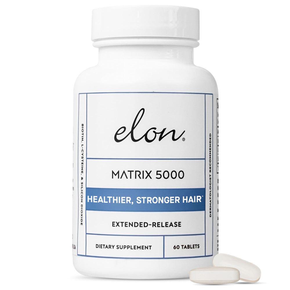 Capsule Elon Matrix 5000 biotine pour cheveux et ongles solides.