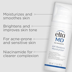 EltaMD Thérapie Matin Hydratant Visage, texture légère pour lisser et uniformiser le teint.