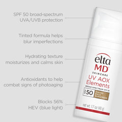 EltaMD UV AOX Elements teinte-naturelle qui s’accorde avec la plupart des carnations.