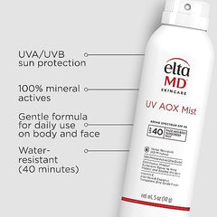 EltaMD UV AOX Mist minéral avec zinc protège des UVA/UVB sans fini gras
