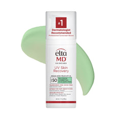 EltaMD UV Skin Recovery Green Tint – Bouteille, texture légère et absorption rapide sur peau sensible