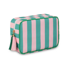 EMBRUNIOICE sac maquillage rayures vertes et roses, rangement élégant en voyage.