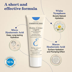 Embryolisse Hydra-Cream Light—extrait de nymphaea blanche pour hydratation en profondeur.