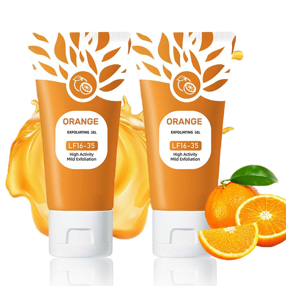 Emgmcp Gel Exfoliant Orange sur peau, exfoliation douce visage et corps.