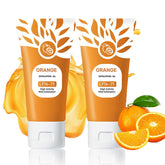 Emgmcp Gel Exfoliant Orange sur peau, exfoliation douce visage et corps.