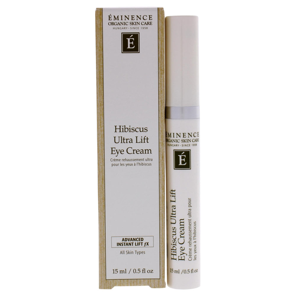 Crème Yeux Hibiscus Ultra Lift d’Eminence dans une bouteille, hydratation rapide et élasticité améliorée.