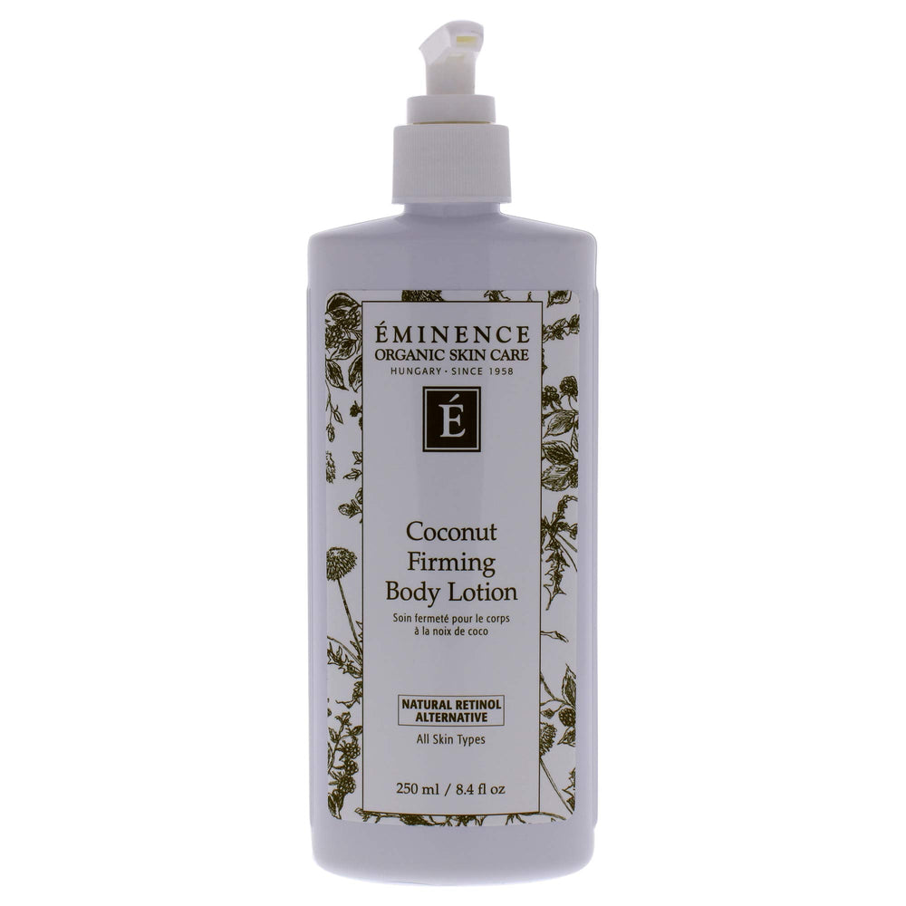 Lotion Eminence raffermissante à la noix de coco – bouteille, hydratation profonde pour peau satinée.
