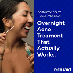 EMUAID Traitement Acné Nocturne — application ciblée sur boutons pour routine précise.