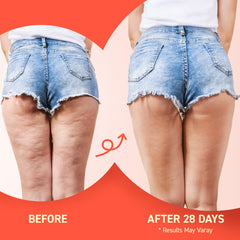 Texture crème soyeuse prête à l'application sur les cuisses.