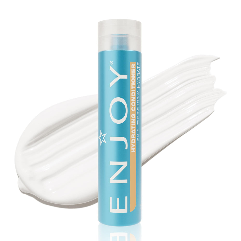 Conditionneur hydratant Enjoy dans une bouteille pour démêler et assouplir les cheveux.