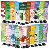 Ensemble 20 crèmes pour les mains - hydratation longue durée et parfums variés.