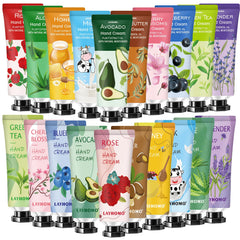 Ensemble 20 crèmes pour les mains - hydratation longue durée et parfums variés.