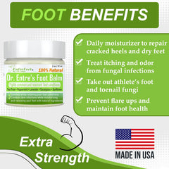 EntreFeet ingrédients-bio et fabrique-usa: formule naturelle et locale pour les pieds.