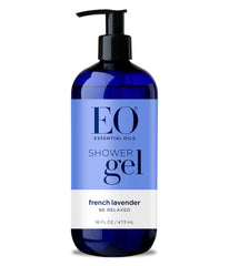 EO gel-douche lavande française en bouteille, hydratation douce et parfum relaxant.